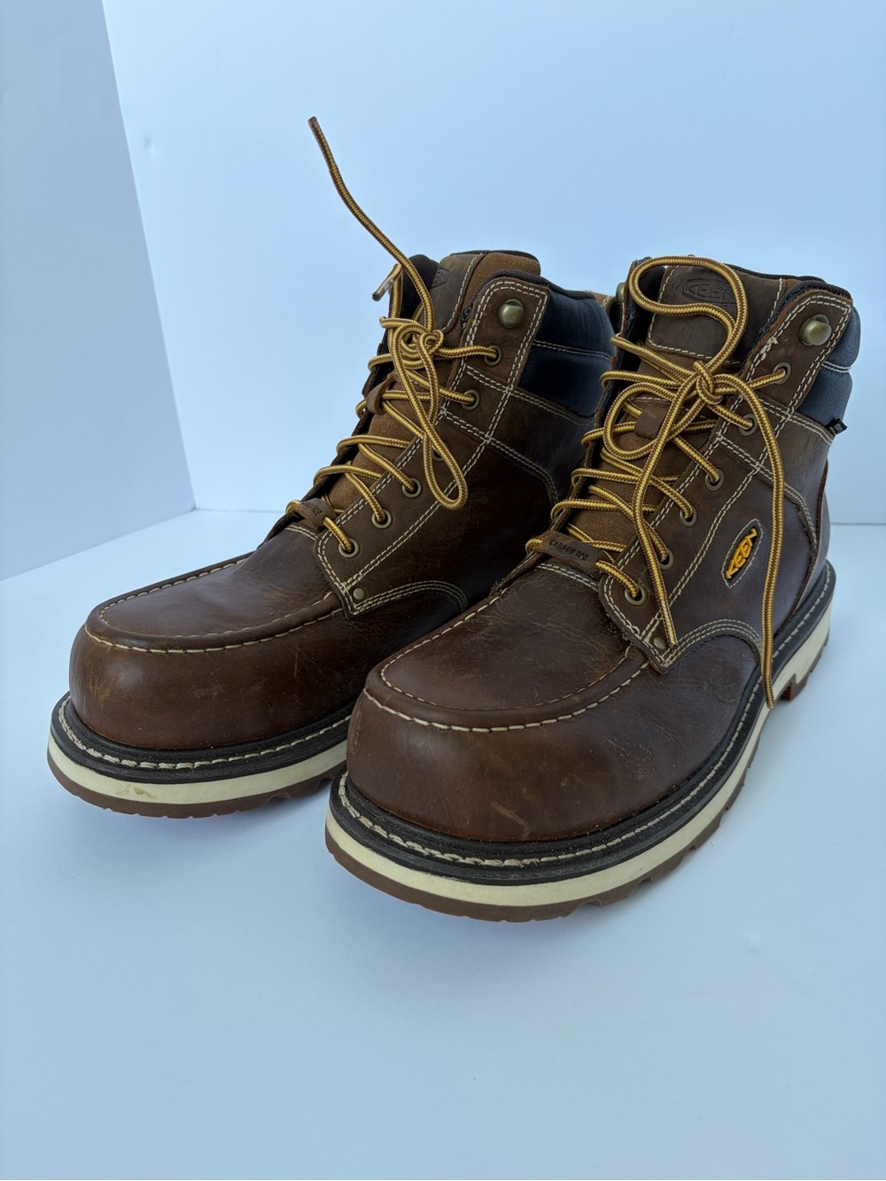 Keen Brown Leather Moc Toe Work Boots with Tan Laces/ No Box